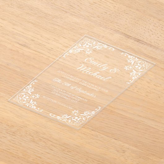 シックエレガントタイポグラフィフローラ結婚ズ アクリル招待状 (レイダウン)