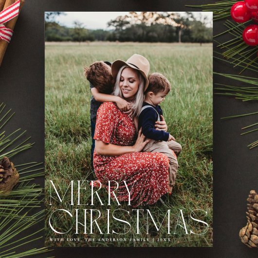 シックエレガントタイポグラフィメリークリスマスワンフォト シーズンカード