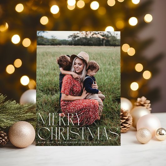 シックエレガントタイポグラフィメリークリスマスワンフォト シーズンカード