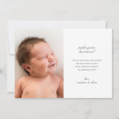 シックエレガントタイポグラフィ写真誕生のお知らせ 案内状 (裏面)