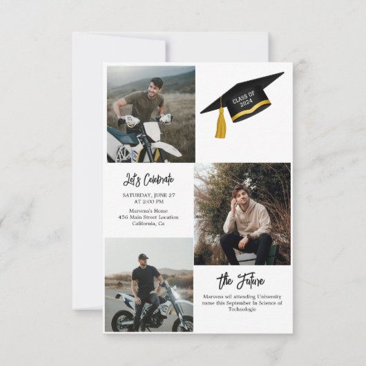 シックエレガントタイポグラフィ卒業パーティー 招待状 (裏面)