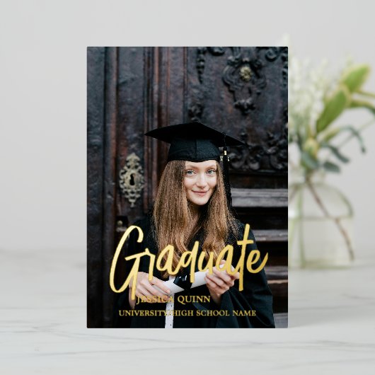 シックエレガントタイポグラフィ卒業パーティー 箔招待状 (立ち正面)