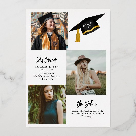 シックエレガントタイポグラフィ卒業パーティー 箔招待状 (裏面)