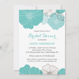 シックエレガントターコイズグリーンフローラブライダルシャワー 招待状