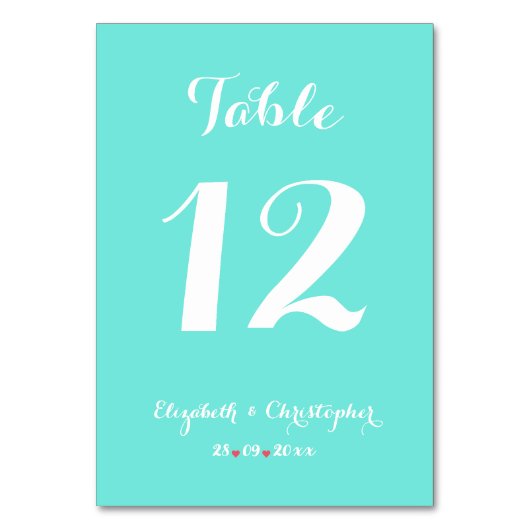 シックエレガントターコイズホワイト結婚ズブライダルシャワー テーブルナンバー (正面)