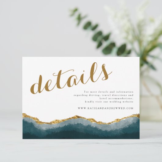 シックエレガントターコイズ金ゴールドアゲ結婚ート詳細 エンクロージャーカード (スタンド正面)