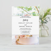 シックエレガントタートホワイトローズフローラ結婚ズInvt 招待状 (スタンド正面)