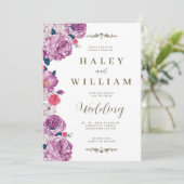 シックエレガントダスティパープルフローラ結婚ズ 招待状 (スタンド正面)