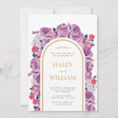 シックエレガントダスティパープル&金ゴールドフローラ結婚ズ 招待状 (正面)