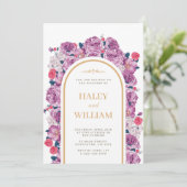 シックエレガントダスティパープル&金ゴールドフローラ結婚ズ 招待状 (スタンド正面)
