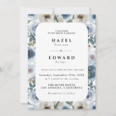 シックエレガントダスティブルーウォーターカラーフローラ結婚ズ 招待状 (正面)