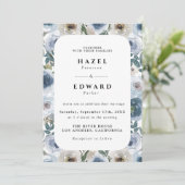 シックエレガントダスティブルーウォーターカラーフローラ結婚ズ 招待状 (スタンド正面)