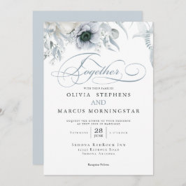 シックエレガントダスティブルーフローラ 招待状