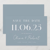 シックエレガントダスティブルー結婚の日付を保存 セーブザデート (正面/裏面)