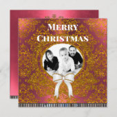 シックエレガントダマスク写真クリスマス シーズンカード (正面/裏面)