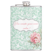 シックエレガントダマスク，バラ，メッセーやる気を起こさせるジ フラスク (正面)