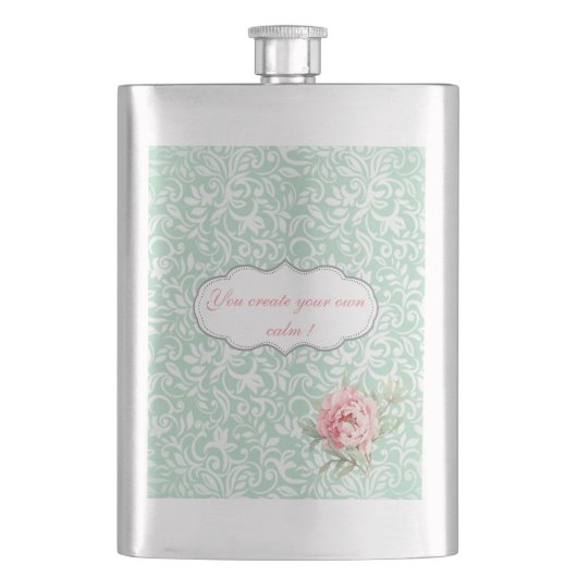 シックエレガントダマスク,バラ,メッセーやる気を起こさせるジ フラスク (正面)