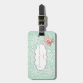 シックエレガントダマスク,バラ,メッセーやる気を起こさせるジ ラゲッジタグ (正面縦)