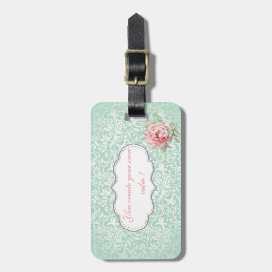 シックエレガントダマスク,バラ,メッセーやる気を起こさせるジ ラゲッジタグ (正面縦)