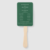 シックエレガントダークグリーンの式結婚プログラム ハンドファン (正面)