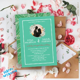 シックエレガントダークグリーン金ゴールドカスタムウェディング 招待状