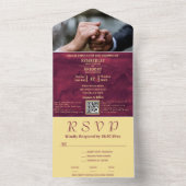 シックエレガントダークバーガンディ金ゴールドアクセントRSVP オールインワン招待状 (内側)