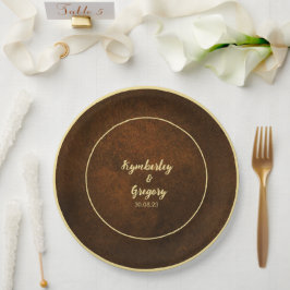 シックエレガントダークブラウン金ゴールドアクセント ペーパープレート