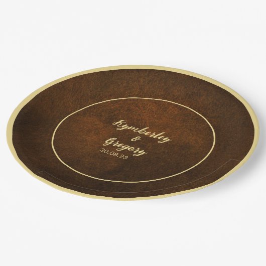 シックエレガントダークブラウン金ゴールドアクセント ペーパープレート (アングル)