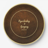シックエレガントダークブラウン金ゴールドアクセント ペーパープレート (正面)