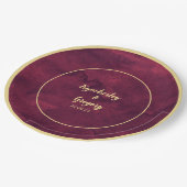 シックエレガントダークブルゴーニュ水彩金ゴールドアクセント ペーパープレート (アングル)