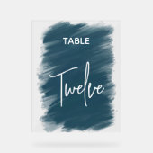 シックエレガントダーク結婚ブルーのテーブル番号 アクリルサイン (正面)