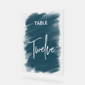 シックエレガントダーク結婚ブルーのテーブル番号 アクリルサイン (傾斜)