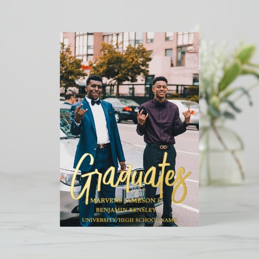 シックエレガントツインダブル卒業パーティー 箔招待状 (立ち正面)