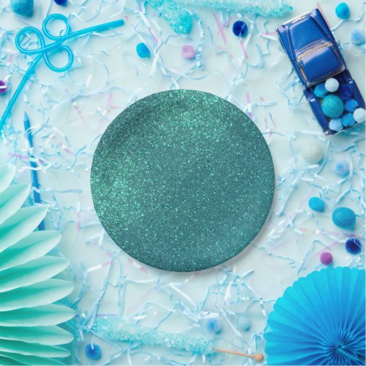 シックエレガントティール(緑がかった色)ブルースパークリーグリッター ペーパープレート (パーティー)