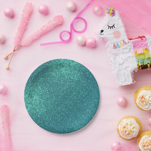 シックエレガントティール(緑がかった色)ブルースパークリーグリッター ペーパープレート (パーティー)