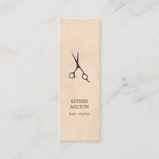 シックエレガントテクスチャグレーはさみ美容師 スキニー名刺 (正面)