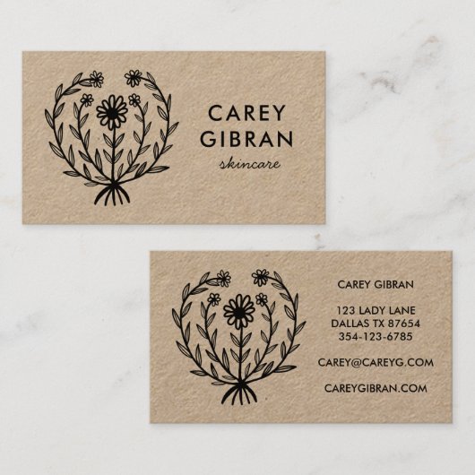 シックエレガントデイジーラインスケッチカスタムロゴクラフト 名刺 (正面/裏面)