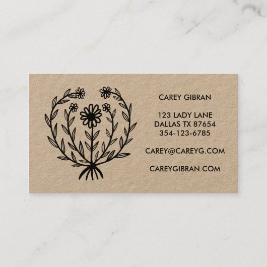 シックエレガントデイジーラインスケッチカスタムロゴクラフト 名刺 (裏面)