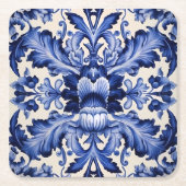 シックエレガントデルフトウェアブルーフラワー スクエアペーパーコースター (正面)