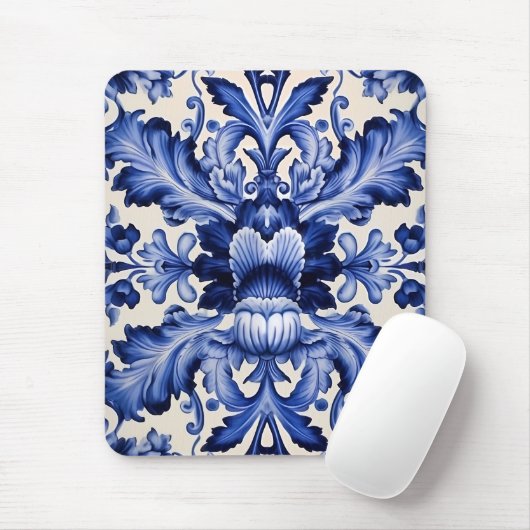 シックエレガントデルフトウェアブルーフラワー マウスパッド (マウス)