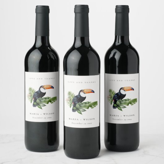 シックエレガントトロピカルレインフォレストトゥカ結婚ン ワインラベル (ボトル)