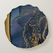 シックエレガントナモダンビーブルー金ゴールド大理石パターン ラウンドクッション (裏面)