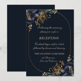 シックエレガントネイビーブルーの花 招待状