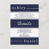 シックエレガントネイビーブルーストライプホワイトファンシー結婚ズ エンクロージャーカード (正面)