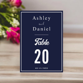シックエレガントネイビーブルーフォーマルホワイト結婚ズ テーブルナンバー