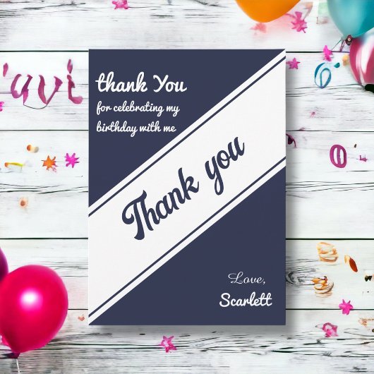 シックエレガントネイビーブルーホワイトモダン誕生日 サンキューカード