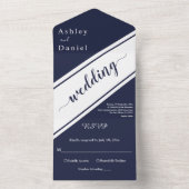 シックエレガントネイビーブルーホワイトラグジュアリーモダンズ オールインワン招待状 (内側)