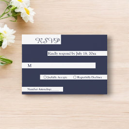 シックエレガントネイビーブルーホワイトラグジュアリーモダンズ 出欠カード