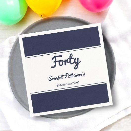 シックエレガントネイビーブルーモダンホワイト40歳の誕生日 スタンダードカクテルナプキン