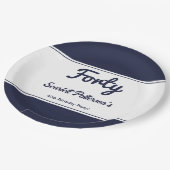 シックエレガントネイビーブルーモダンホワイト40歳の誕生日 ペーパープレート (アングル)